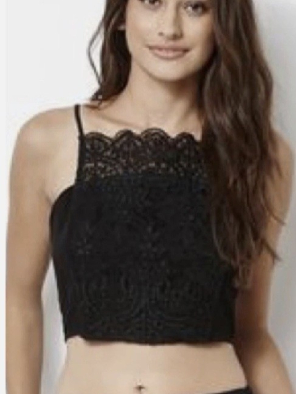 Kendall & Kylie Black Crochet Lace Halter Crop Top